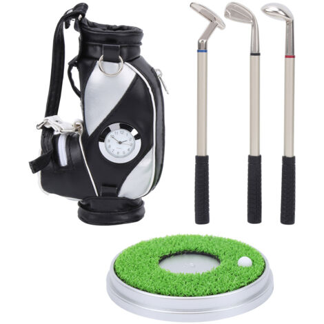 Stylo de golf de bureau avec 3 stylos bille et étui mini en alliage de zinc, support inclus - Noir Argenté