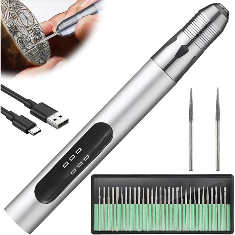 Stylo de gravure électrique : kit d'outils de gravure rechargeable, mini outil de gravure avec accessoires de gravure, stylo de gravure, stylo de
