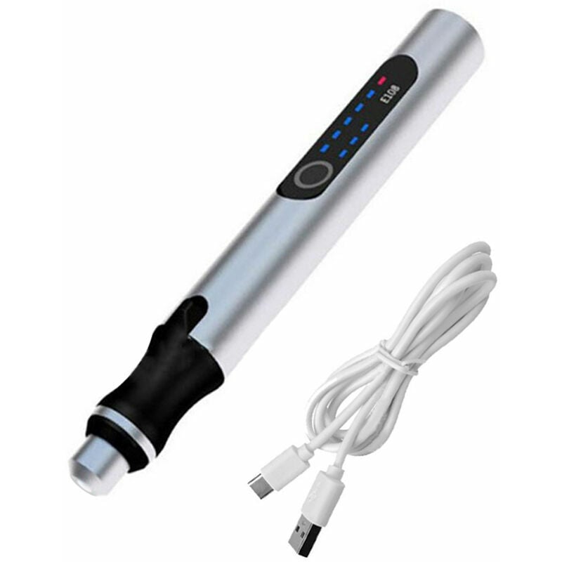Stylo de gravure en métal à contrôle de vitesse rechargeable 3.6v (argent)