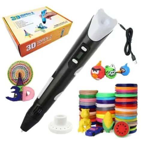 Stylo d'impression 3D intelligent, jouet 3D pour enfants, fil de 3 m x 20, couleur : noir,