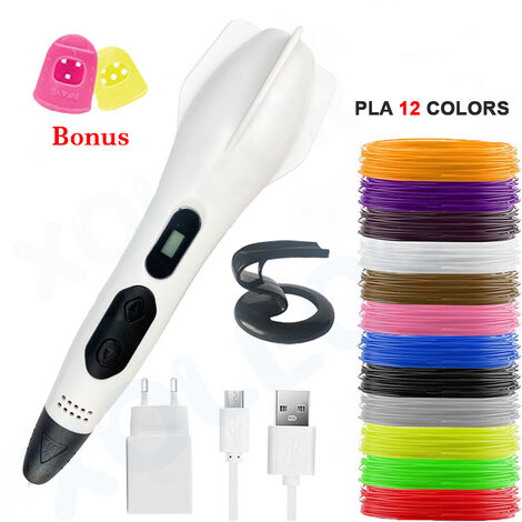 3D Professionnel Pen kit 12 Multicolores Filament PLA Φ1,75 mm, Stylo 3D  pour Enfant, Adulte, débutant, avec Affichage LED