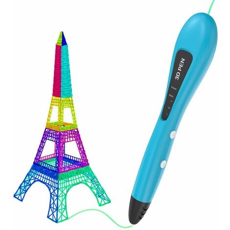 CHRONUS Stylo d'impression 3D, stylo de dessin 3D intelligent alimenté par USB avec 3 modes de vitesse, compatible avec le filament PCL de 1,75 mm (bleu)-BISBISOUS