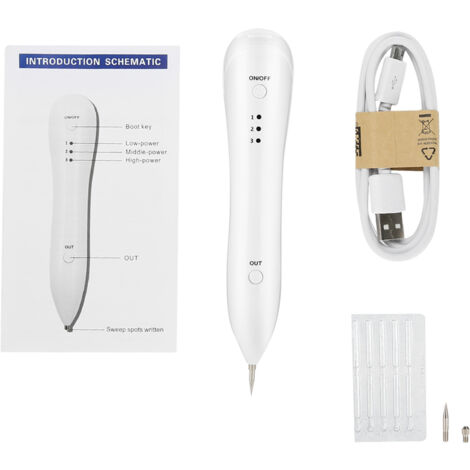 Stylo Électrique Anti-Grains de Beauté - Appareil de Détatouage à 3 Niveaux Réglables - Blanc