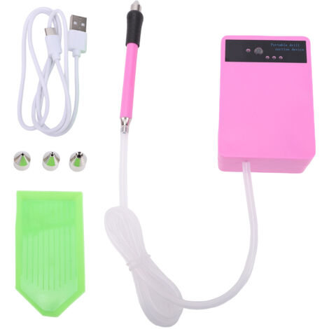 Stylo électrique pour peinture diamant, stylo à pompe à vide rechargeable 1500 mAh avec plateau de rangement, kit d'outils silencieux pour peinture diamant, sans cire, rose avec batterie