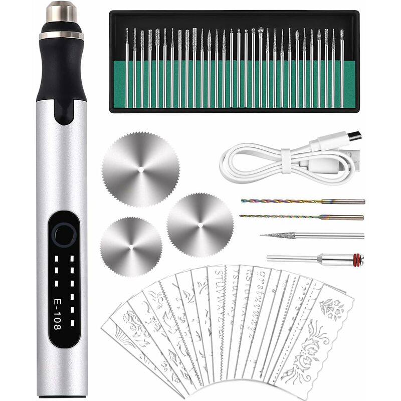 Stylo Graveur Électrique, Graveur Électrique Mini Outil Graver Bricolage, Mini Stylo De Gravure USB Rechargeable Stylo Graveur Multifonctionnel, Pour