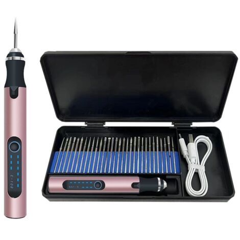 Stylo Graveur Électrique, Graveur Électrique Mini Outil Graver Bricolage, Mini Stylo De Gravure USB Rechargeable Stylo Graveur Multifonctionnel, Pour Bijoux Métal Verre Pierre Plastique Bois, Rose