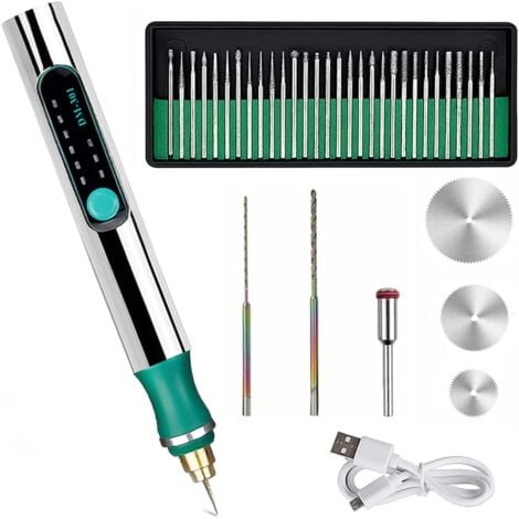 Stylo Graveur Électrique Mini Gravure Outil Sans Fil Usb Outil Rotatif Electrique 3 Niveaux de Réglage pour Gravure Bijoux Verre Bois Pierre Métal Plastique