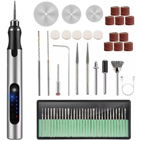 Stylo graveur électrique rechargeable sans fil – Vitesse réglable 5 000 à 18 000 tr/min – Batterie 300 mAh – Pour gravure précise sur matériaux durs