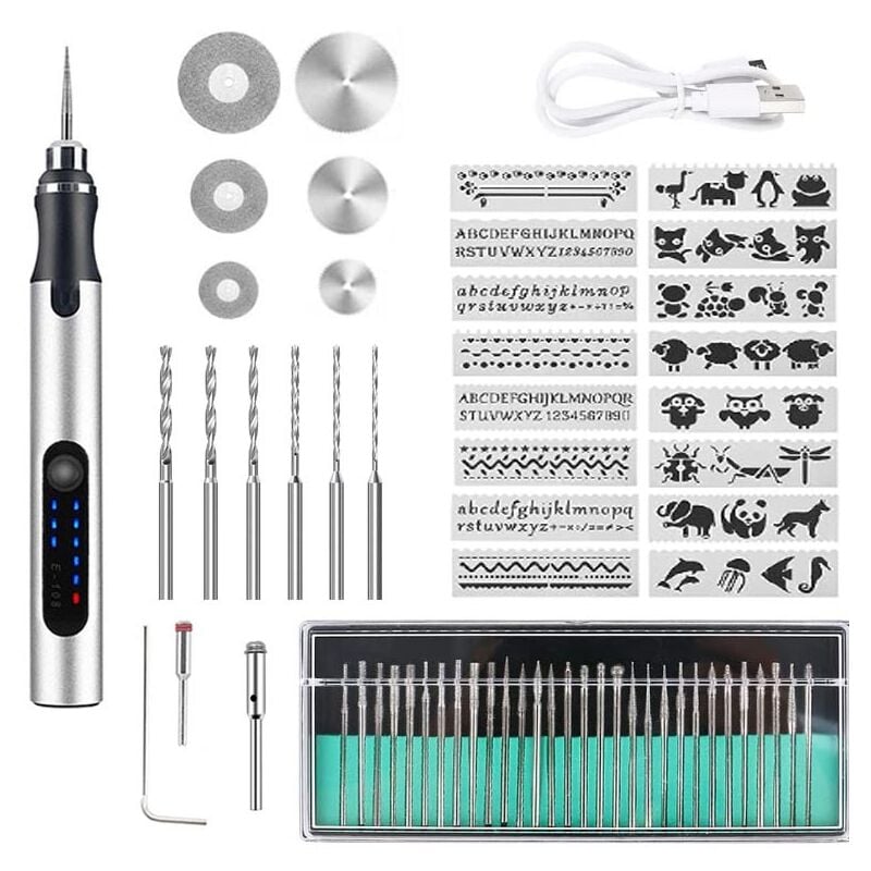 Stylo Graveur Électrique San Fil, usb Rechargeable Trousse à Outils De Gravure, Mini Outil Graver, Graveur Rotatif de Bricolage Portable Pour Bijoux