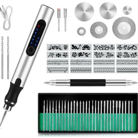 COOCHEER Stylo Graveur Électrique Sans Fil, Outil de Gravure Multifonction, Mini Outil Graver Bricolage, Outil Rotatif Bricolage Portable, USB Rechargeable, Pour Métal Verre Pierre Plastique