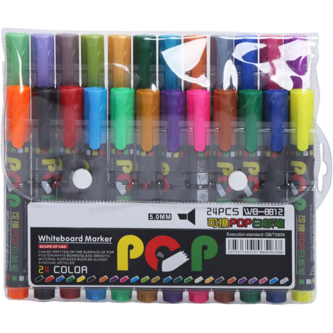 Stylo tableau blanc 24 pièces - Marqueurs colorés multifonctionnels à séchage rapide pour écriture et dessin