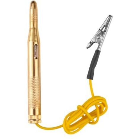 Stylo Testeur de Tension Voiture 6V 12V 24V DC, Circuit Électrique en Laiton Doré avec Pince, Outil Diagnostic Compatible Voitures Camions Motos Bateaux -
