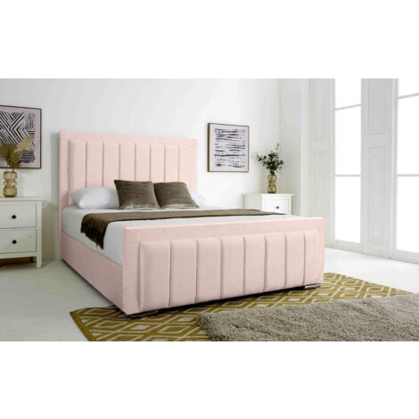 Stylus Pink Plush Velvet Small Double Bed Frame