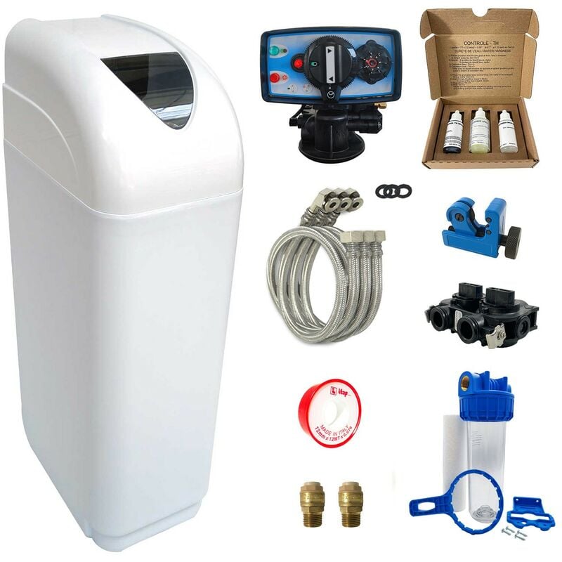 

Suavizador de agua 14L Fleck 5600 MC completo con prefiltración y accesorios de montaje