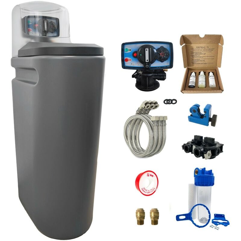 

Suavizador de agua 16L Fleck 5600 MC completo con prefiltración y accesorios de montaje