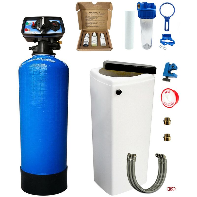 

Pentair - Suavizador de agua bi-bloque 14L Fleck 5600 MC completo con prefiltración y accesorios de montaje