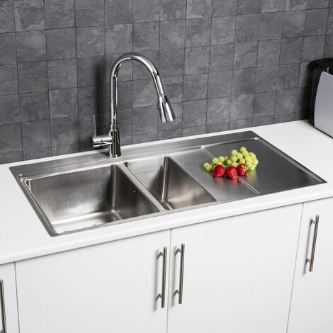 S�uber Kitchen Sink 1.5 Bowl Right Hand Drainer Stainless Steel Inset Waste