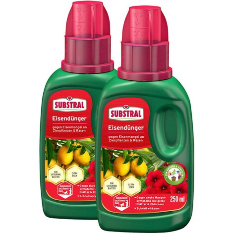 Substral Eisendünger, Spezialdünger gegen Eisenmangel Pflanzen Rasen, 2x250 ml