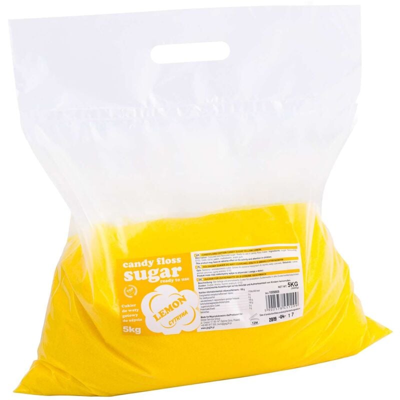 Sucre aromatisé coloré pour barbe à papa jaune au goût de citron 5kg