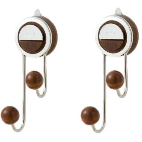 Suction Cup Hooks 2 Pack, Traceless Wall Hooks, Drill-Proof Hooks, Suitable for Bathrooms, Bedrooms, Kitchens, Walnut.