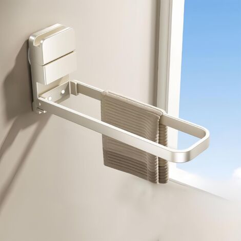 Suction Cup Towel Hanger Carbon Steel Damage-Free Folding Towel Rack Multifunctional Easy Installation Detachable Towel Rack for Bathroom(White)