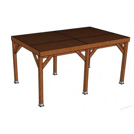 Sud Bois – Carport en bois douglas traité autoclave marron – Dimensions 3.20 m x 5.10 m – Poteaux 140x140 mm – Kit complet avec accessoires
