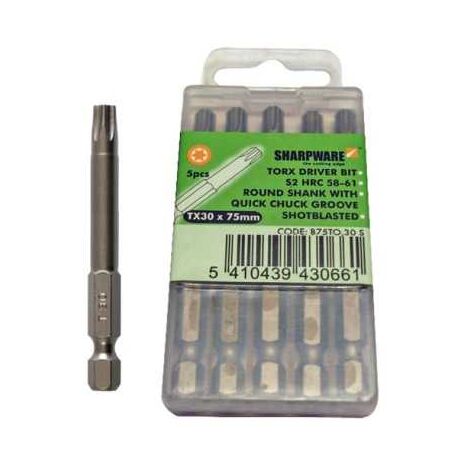 Sud Bois – Embout de vissage Torx 5 pièces T30 – Longueur 75 mm – Pour vis à tête fraisée – Acier traité pour durabilité