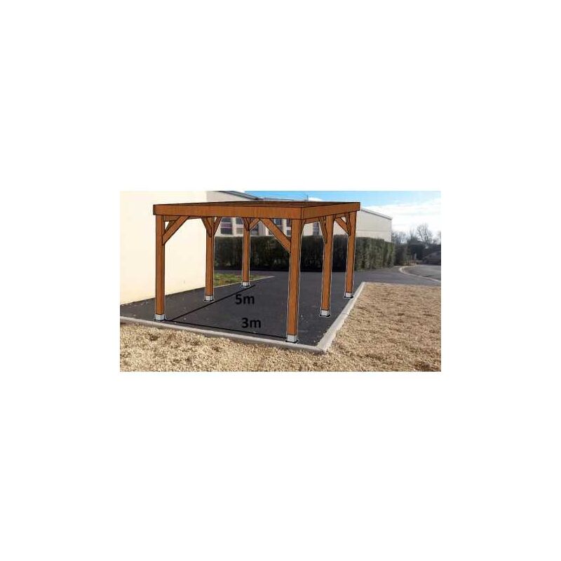 KIT Carport Bois Douglas Traité Autoclave Marron Solide et Durable sans couverture. Dim. 3.20 m x 5.10 m. Livraison Gratuite FR
