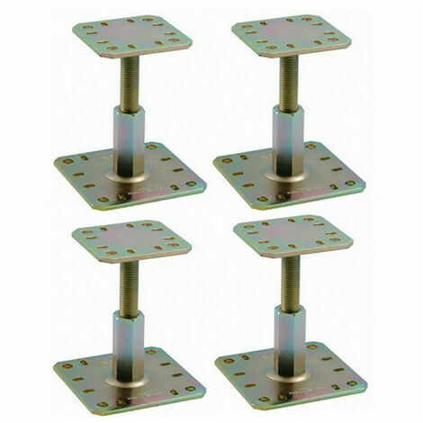 Sud Bois – Lot de 4 pieds de poteau réglable acier S235 JR – Hauteur 100 à 150 mm – Épaisseur 5 mm – Fixation par tirefonds LAG
