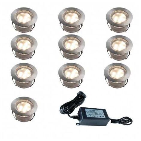 Sud Bois – Pack de 10 spots encastrables Ø45mm – Transformateur 30W avec télécommande RGB – Isolation IP67 – Longueur de câble 2m – 3 LED SMD5050 par spot