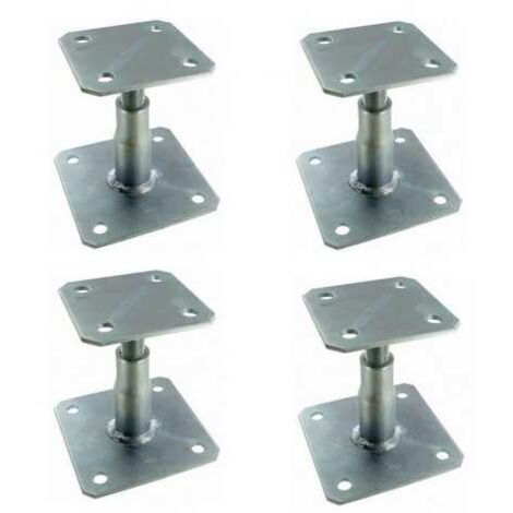 Sud Bois – Pied de poteau réglable 100-150mm – Acier S235 JR – Fixation par tirefonds – Lot de 4 pour bois et béton - APB100