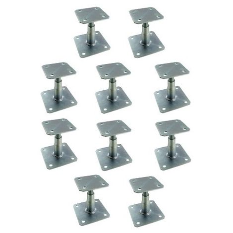 Sud Bois – Pied de poteau réglable 100 à 150 mm – Acier S235 JR – Fixation par tirefonds – Lot de 10 unités pour bois massif et béton - APB100