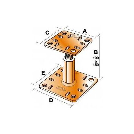 Sud Bois – Pied de poteau réglable en acier S235 JR – Hauteur 100 à 150 mm – Épaisseur 5 mm – Fixation par tirefonds LAG