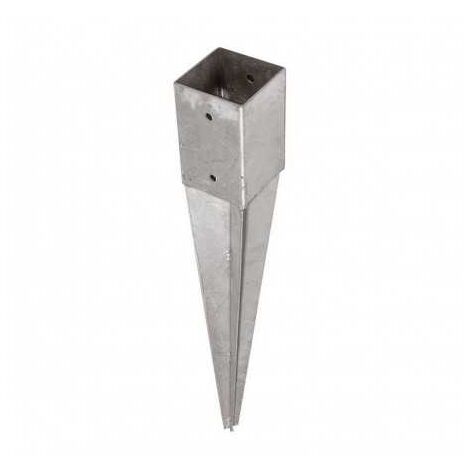 Sud Bois – Support pied de poteau 91 x 91 mm à enfoncer galvanisé – Longueur 750 mm – Fixation par 4 trous de diamètre 10 – Compatible poteaux bois, acier, béton