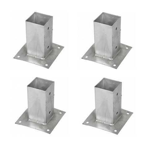 Sud Bois – Support pied de poteau en acier galvanisé à chaud 90x90mm – Fixation par vis ou boulons – Lot de 4 unités – Pour poteaux bois, acier, béton