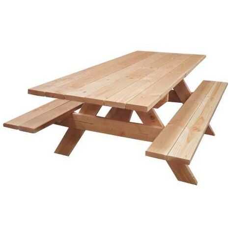 Sud Bois – Table de pique-nique 6 places – Bois Douglas naturel 2m – Résistante aux intempéries – Adaptée aux PMR