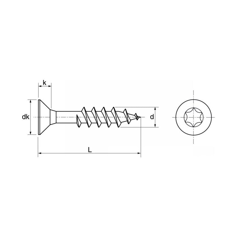 Vis pour Bois en Inox Classic Tête Torx pour extérieur Matière Inox A2 (AISI 304) Dimensions 6x240 mm Boite de 100 Vis