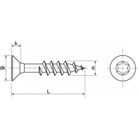 Vis pour Bois en Inox Classic Tête Torx pour extérieur Matière Inox A2 (AISI 304) Dimensions 5x70 mm Boite de 100 Vis
