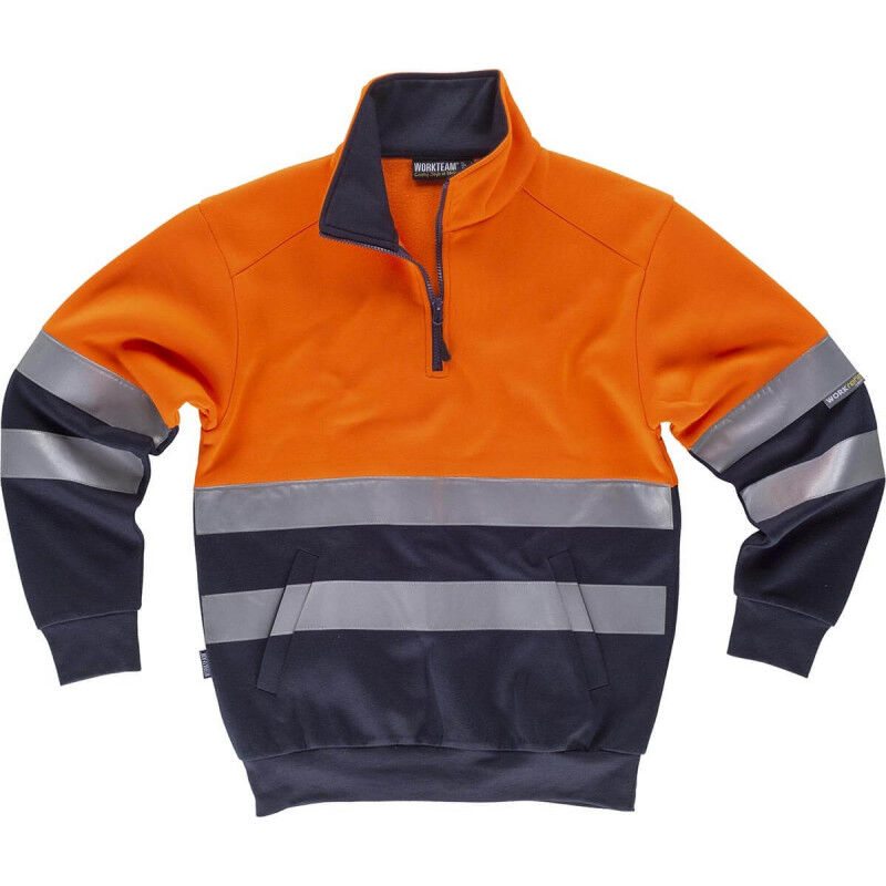 

Sudadera combinada con cintas reflectantes con bolsillos interiores WORKTEAM C9035 | XL - Naranja / Azul marino