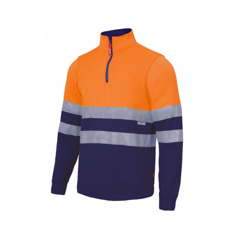 

Sudadera bicolor alta visibilidad en punto afelpado Serie 305701 | L - Naranja flúor / Azul navy - Velilla