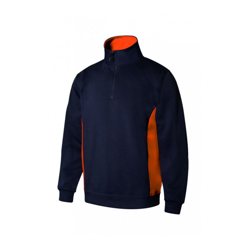 

Sudadera bicolor con media cremallera con tratamiento antipilling Serie V105704 | XXL - Azul navy / Naranja - Velilla