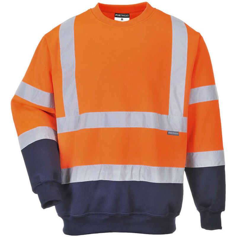 Sudadera bicolor de alta visibilidad de tejido de punto, con cintas reflectantes Portwest B306 4XL Naranja flúor / Azul marino