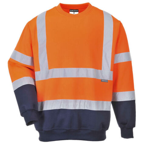 Sudadera bicolor de alta visibilidad de tejido de punto, con cintas reflectantes B306 XL Naranja flúor / Azul marino