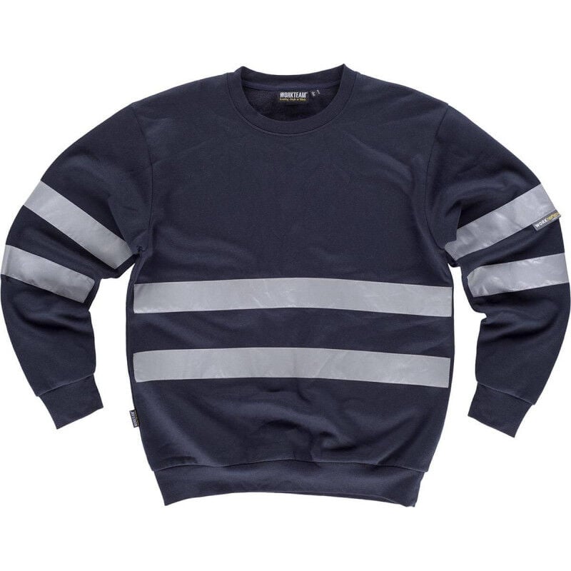 

Sudadera clásica de cuello redondo con cintas reflectantes Combi C9031 | Azul marino - M - Workteam