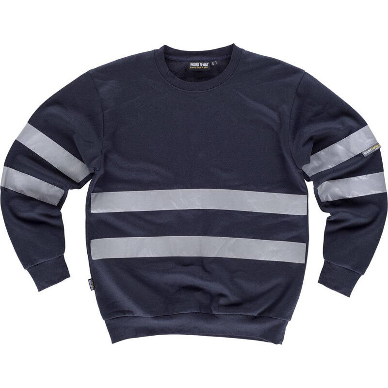 

Sudadera clásica de cuello redondo con cintas reflectantes Combi C9031 | Azul marino - XL - Workteam