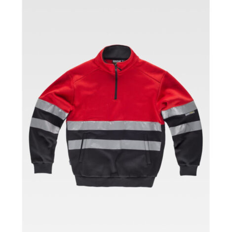 Sudadera combinada con cintas reflectantes cuello alto con cierre de media cremallera y costuras reforzadas C9033