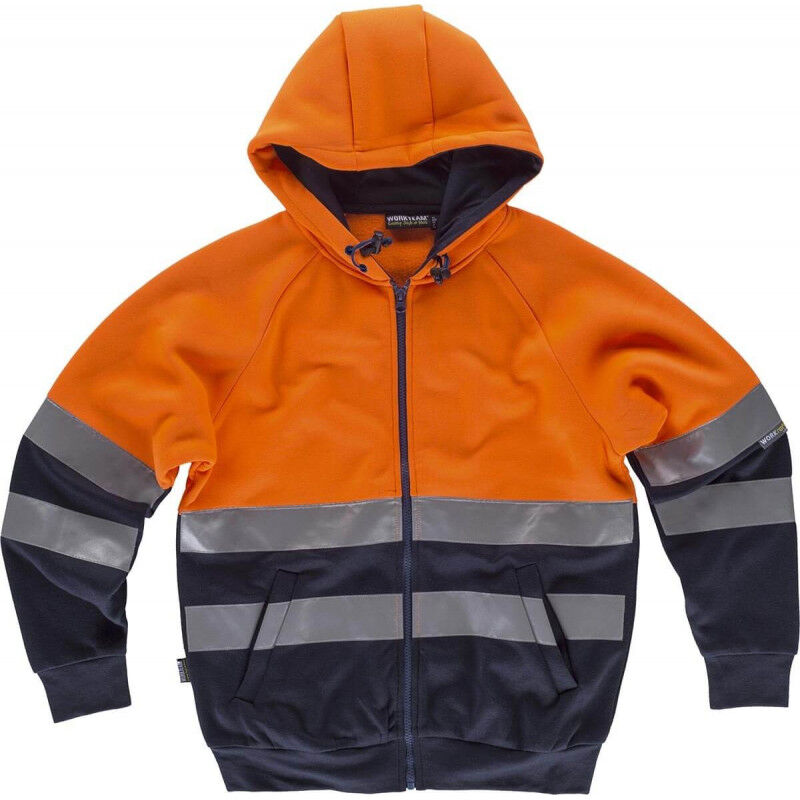

Sudadera con capucha con costuras reforzadas de Alta Visibilidad WORKTEAM C9036 | S - Naranja / Azul marino