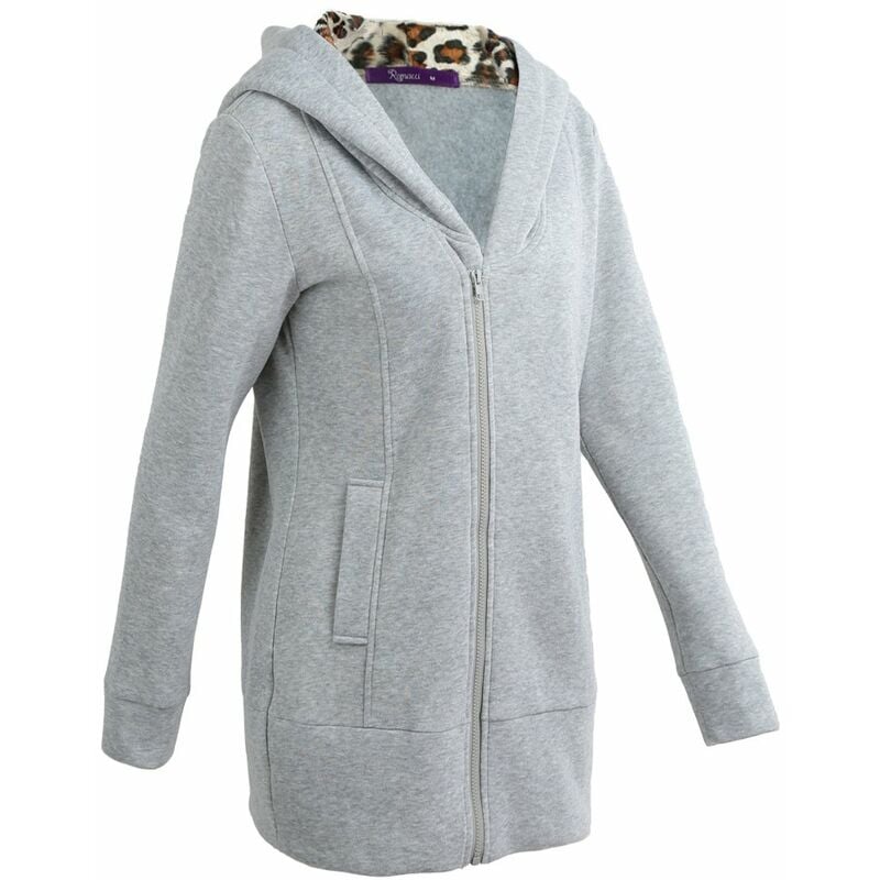 

Sudadera con capucha para mujer Sudadera con capucha Fleece Leopardo Mangas largas Bolsillos con cremallera Sudadera con capucha larga Outwear,Gris