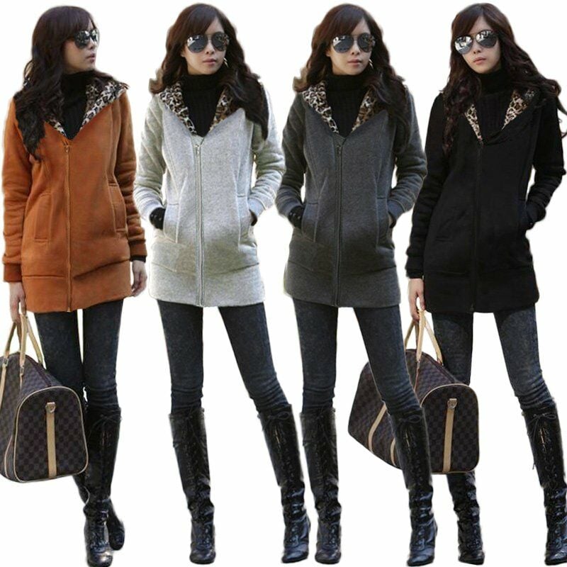 

Sudadera con capucha para mujer Sudadera con capucha Fleece Leopardo Mangas largas Bolsillos con cremallera Sudadera con capucha larga Outwear,Gris