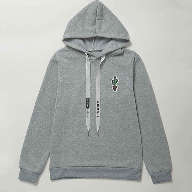 

Sudaderas con capucha para mujer, sudadera con capucha, vellon, bonito cactus, lentejuelas bordadas, mangas largas, sueltas, Otono Invierno,